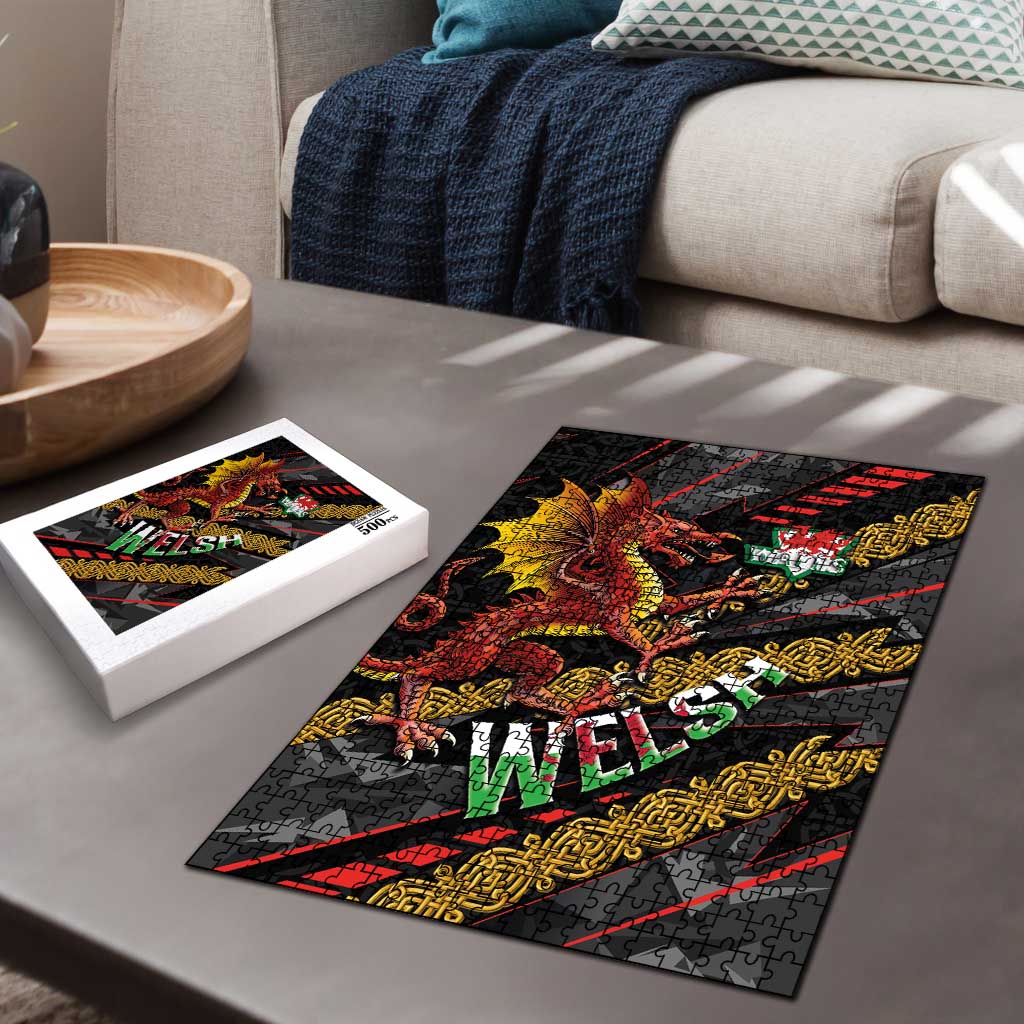 Welsh Celtic Puzzle Wales Y Ddraig Goch with Celtic Knot Sporty - Wonder Print Shop