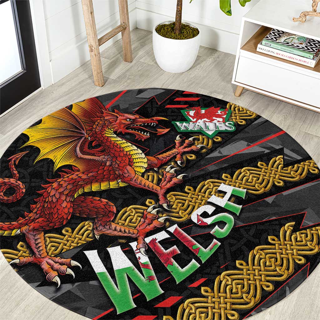 Welsh Celtic Round Carpet Wales Y Ddraig Goch with Celtic Knot Sporty - Wonder Print Shop