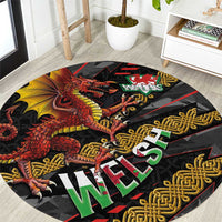 Welsh Celtic Round Carpet Wales Y Ddraig Goch with Celtic Knot Sporty - Wonder Print Shop