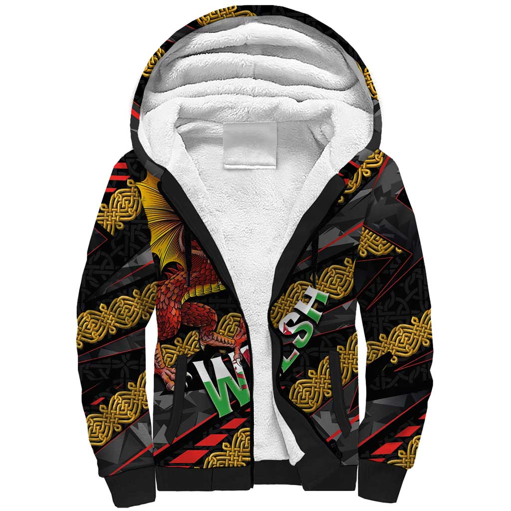 Welsh Celtic Sherpa Hoodie Wales Y Ddraig Goch with Celtic Knot Sporty - Wonder Print Shop