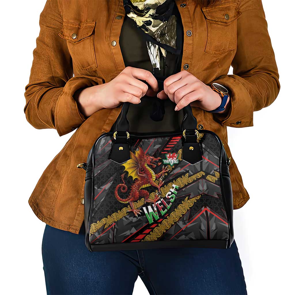 Welsh Celtic Shoulder Handbag Wales Y Ddraig Goch with Celtic Knot Sporty - Wonder Print Shop
