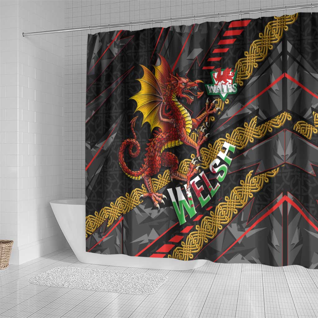 Welsh Celtic Shower Curtain Wales Y Ddraig Goch with Celtic Knot Sporty - Wonder Print Shop
