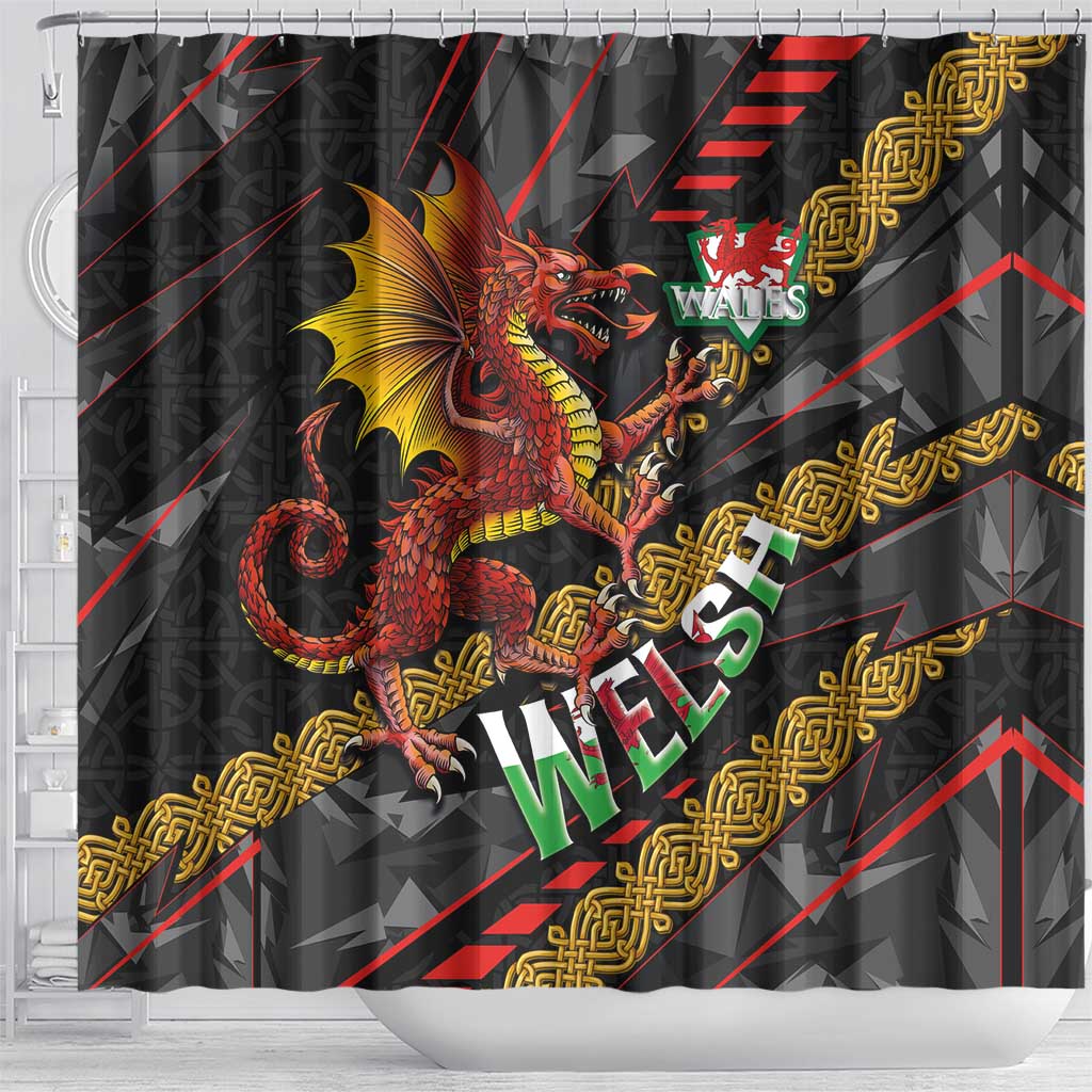 Welsh Celtic Shower Curtain Wales Y Ddraig Goch with Celtic Knot Sporty - Wonder Print Shop