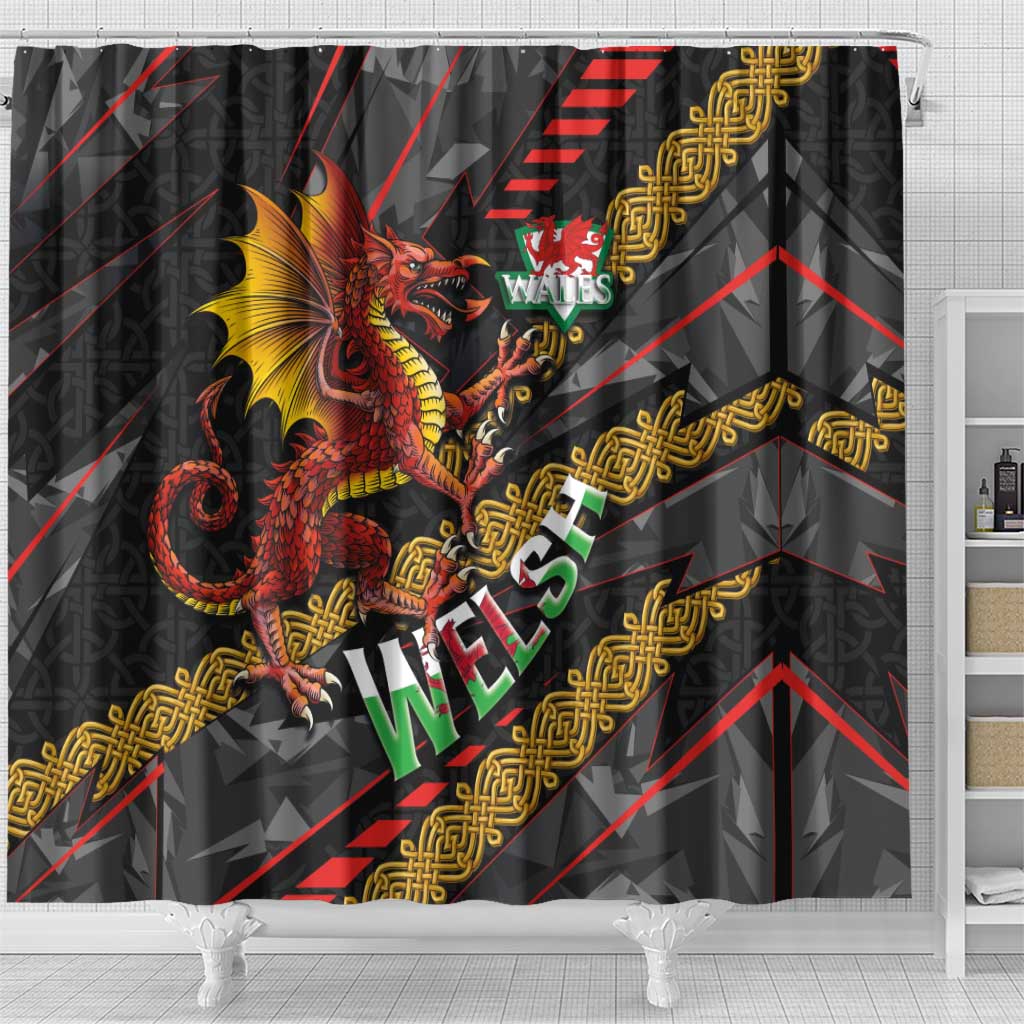 Welsh Celtic Shower Curtain Wales Y Ddraig Goch with Celtic Knot Sporty - Wonder Print Shop