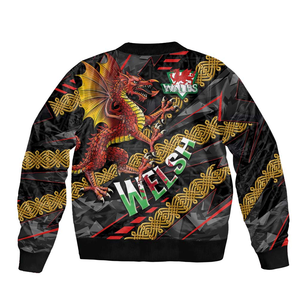 Welsh Celtic Sleeve Zip Bomber Jacket Wales Y Ddraig Goch with Celtic Knot Sporty - Wonder Print Shop