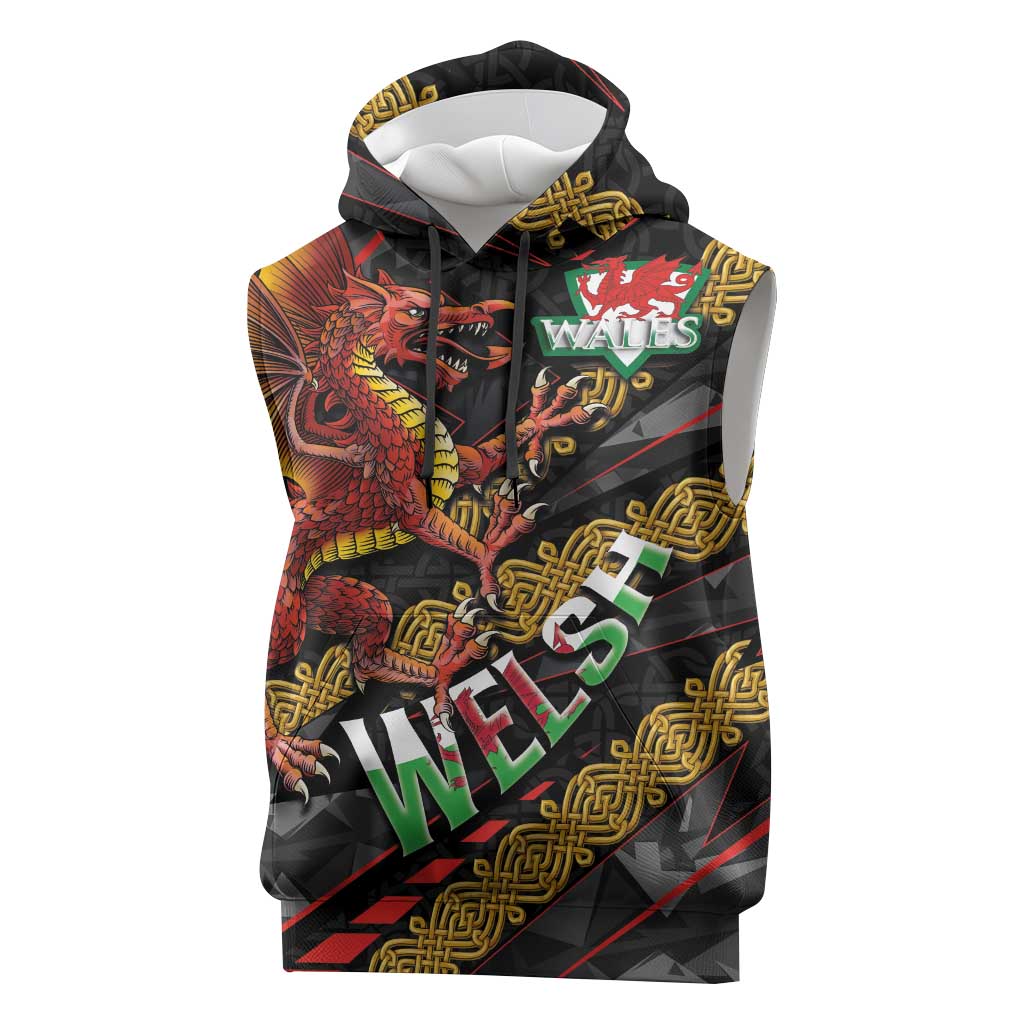 Welsh Celtic Sleeveless Hoodie Wales Y Ddraig Goch with Celtic Knot Sporty - Wonder Print Shop