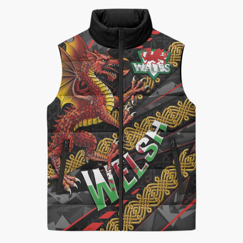 Welsh Celtic Sleeveless Puffer Jacket Wales Y Ddraig Goch with Celtic Knot Sporty - Wonder Print Shop