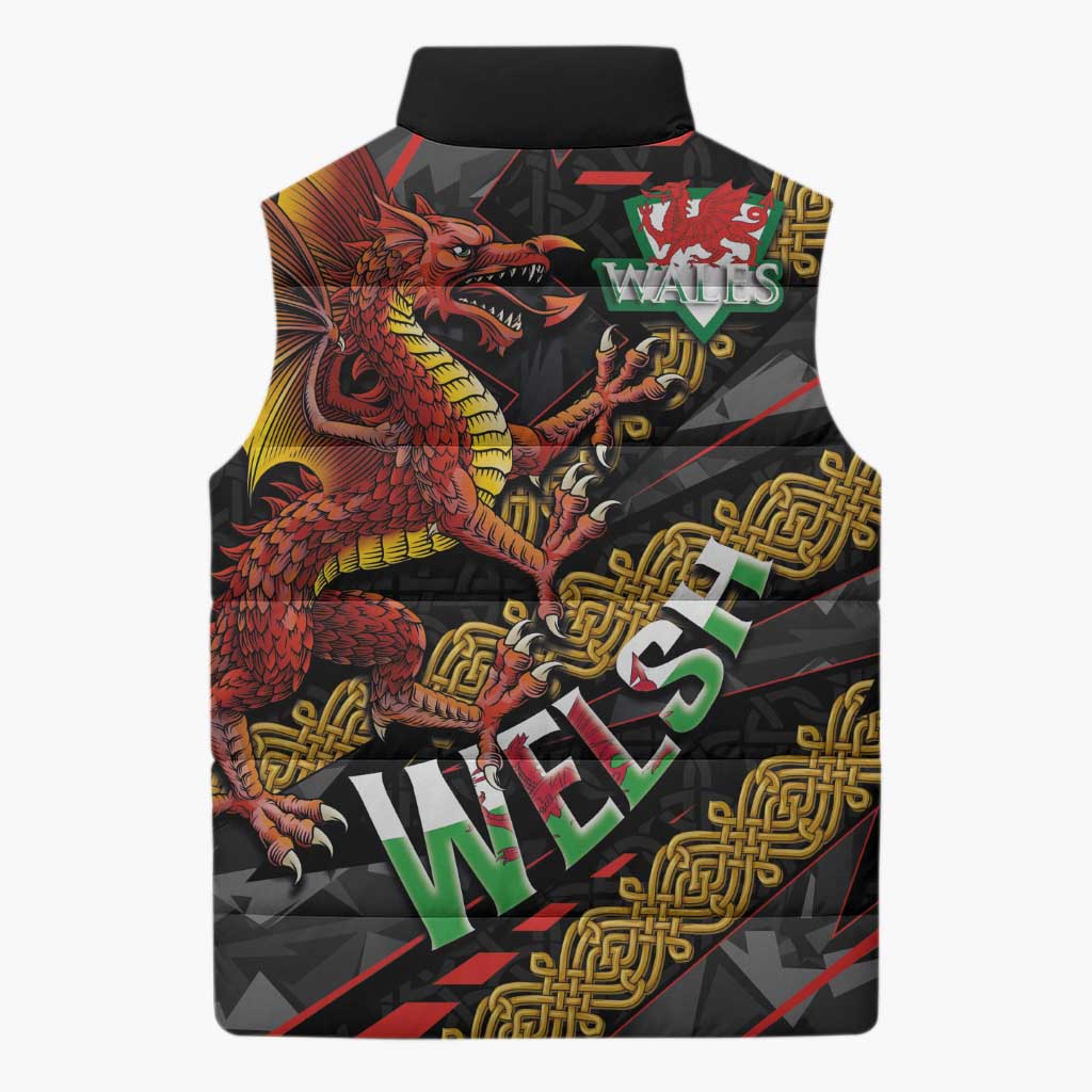 Welsh Celtic Sleeveless Puffer Jacket Wales Y Ddraig Goch with Celtic Knot Sporty - Wonder Print Shop