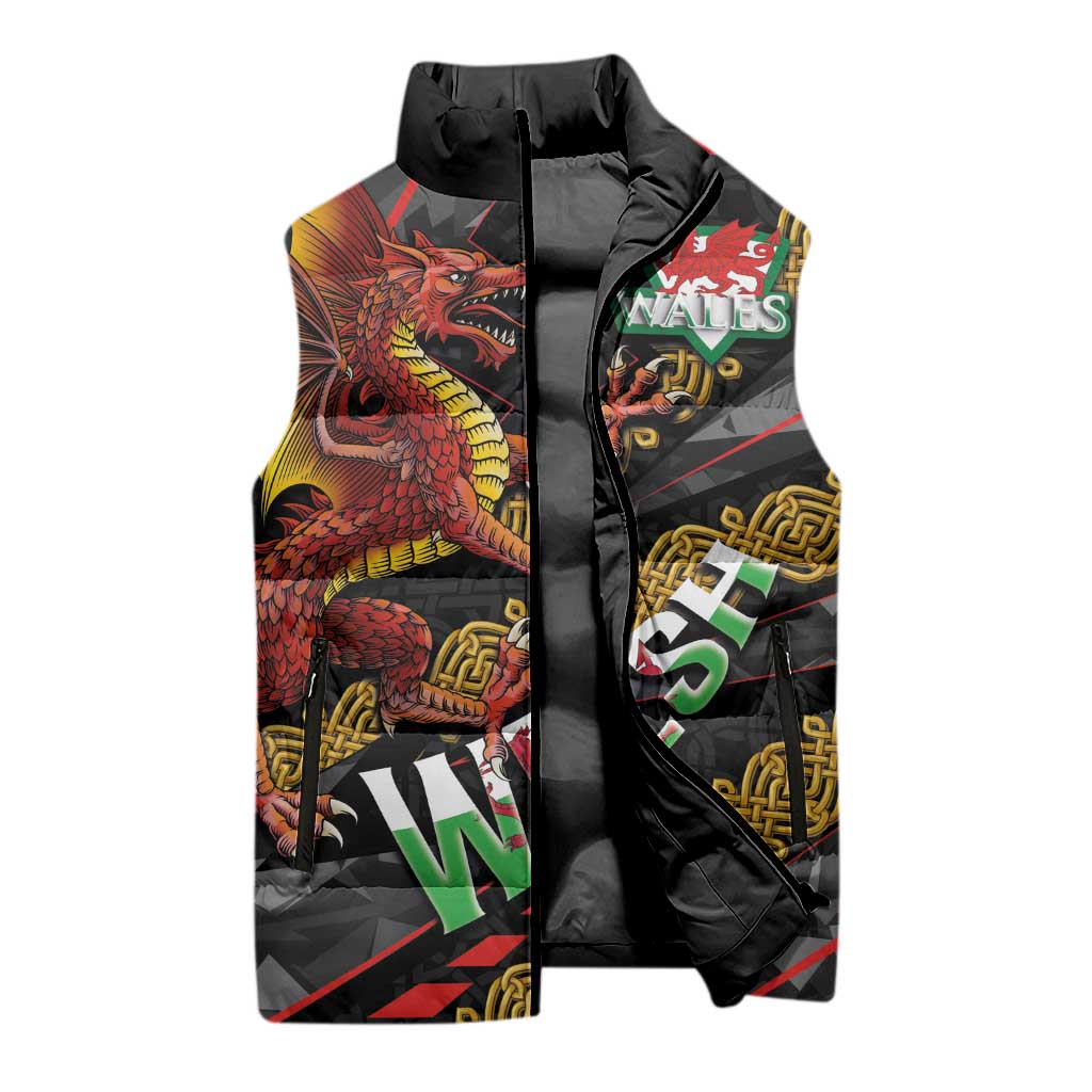 Welsh Celtic Sleeveless Puffer Jacket Wales Y Ddraig Goch with Celtic Knot Sporty - Wonder Print Shop