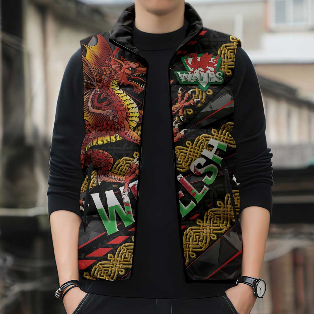 Welsh Celtic Sleeveless Puffer Jacket Wales Y Ddraig Goch with Celtic Knot Sporty - Wonder Print Shop