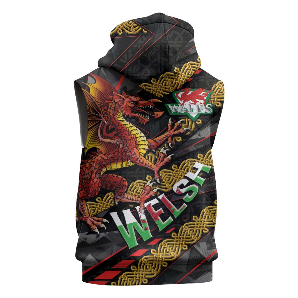 Welsh Celtic Sleeveless Zip Hoodie Wales Y Ddraig Goch with Celtic Knot Sporty - Wonder Print Shop