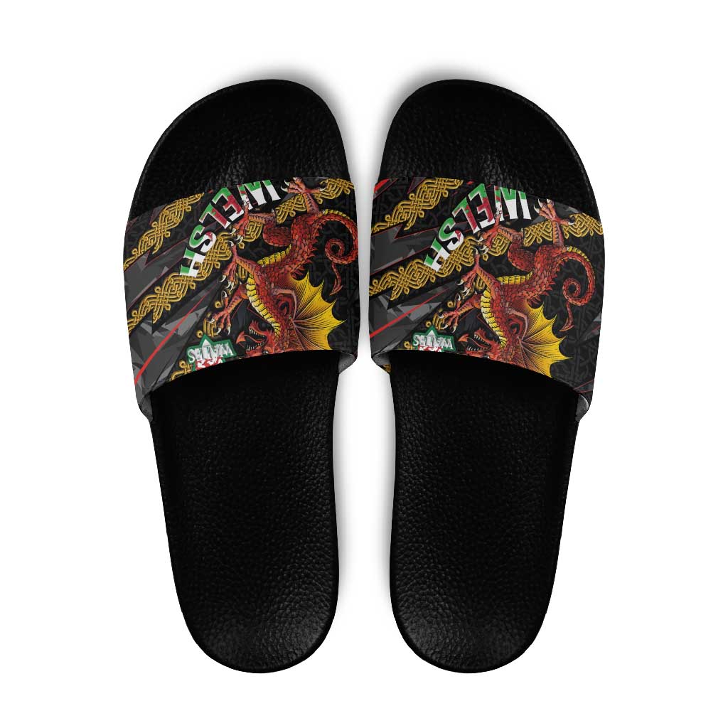 Welsh Celtic Slide Sandals Wales Y Ddraig Goch with Celtic Knot Sporty - Wonder Print Shop
