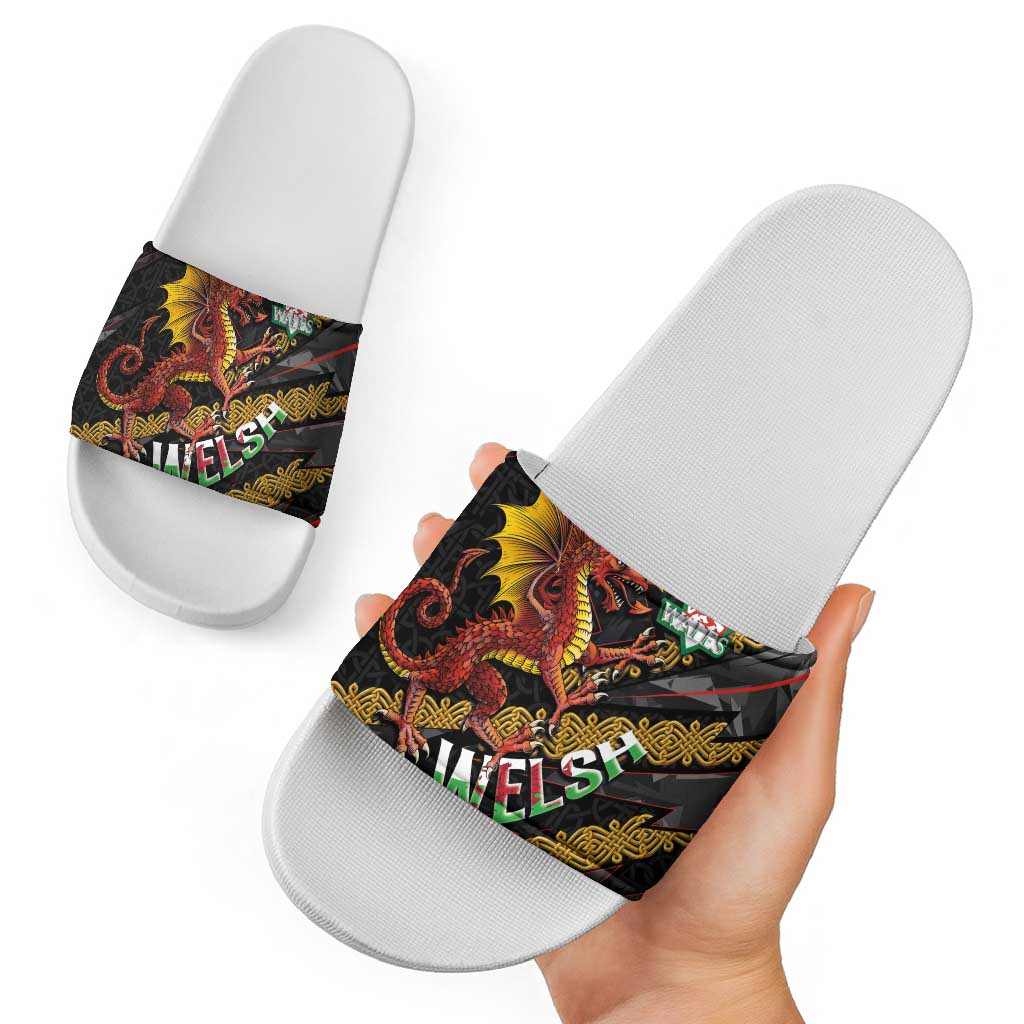 Welsh Celtic Slide Sandals Wales Y Ddraig Goch with Celtic Knot Sporty - Wonder Print Shop