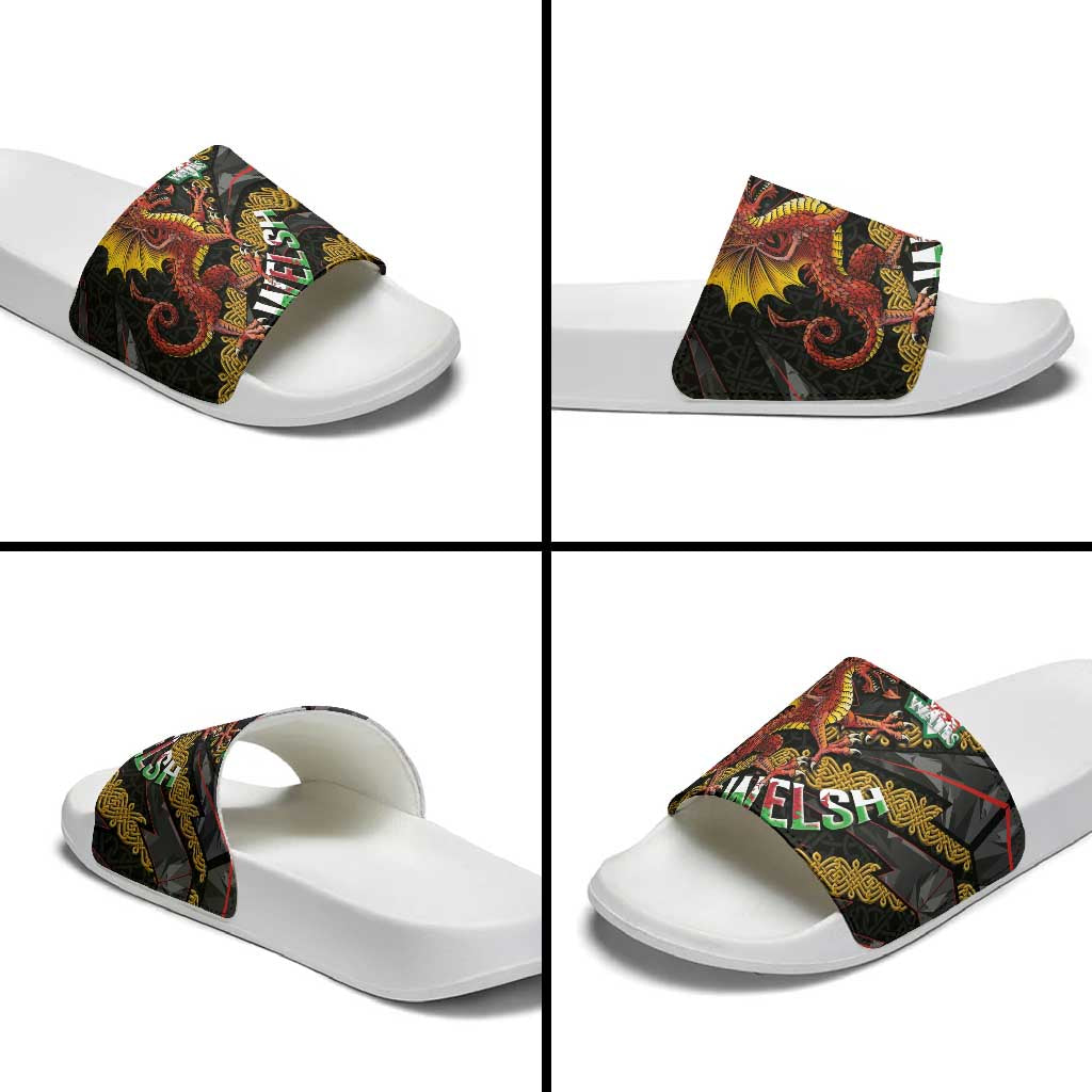Welsh Celtic Slide Sandals Wales Y Ddraig Goch with Celtic Knot Sporty - Wonder Print Shop