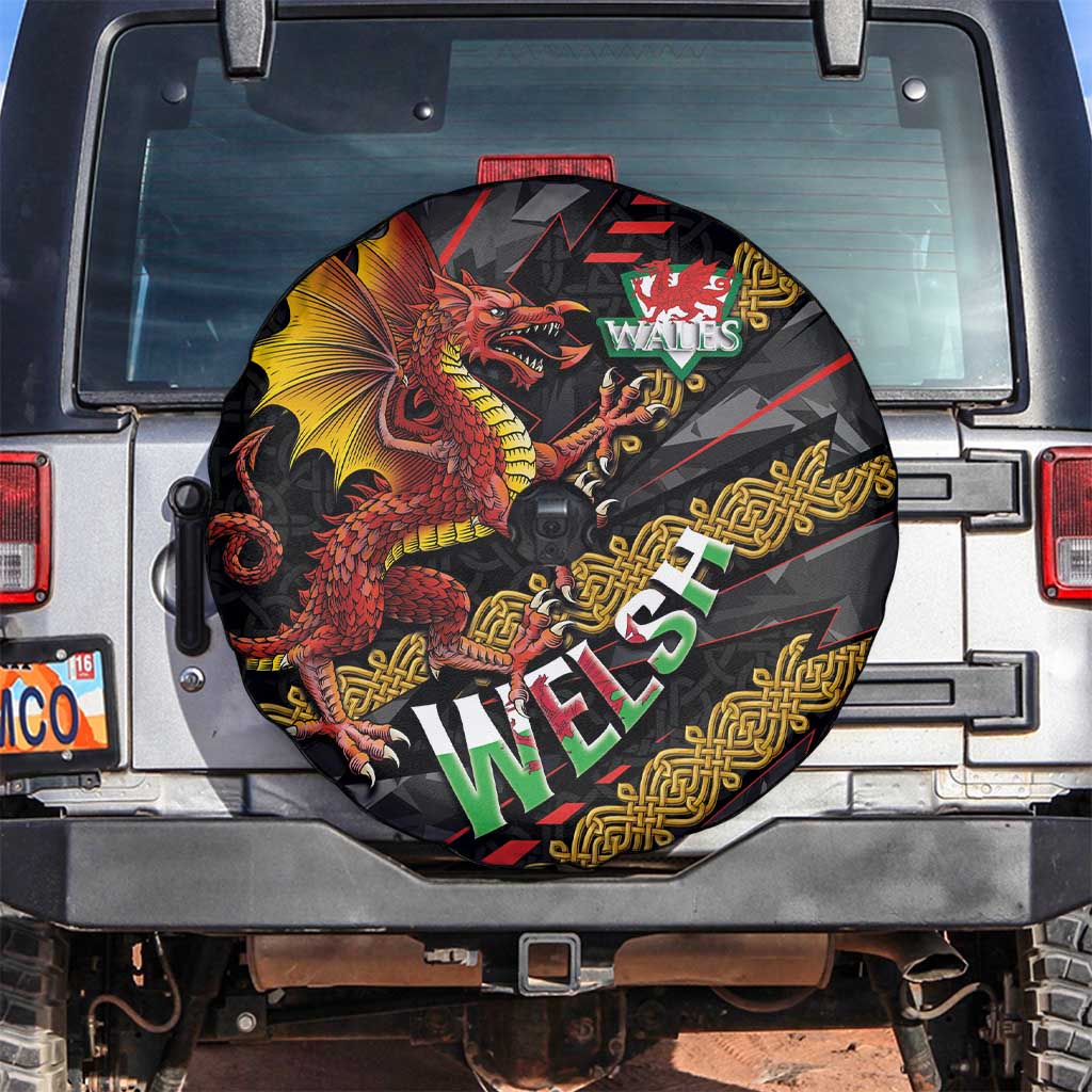 Welsh Celtic Spare Tire Cover Wales Y Ddraig Goch with Celtic Knot Sporty - Wonder Print Shop