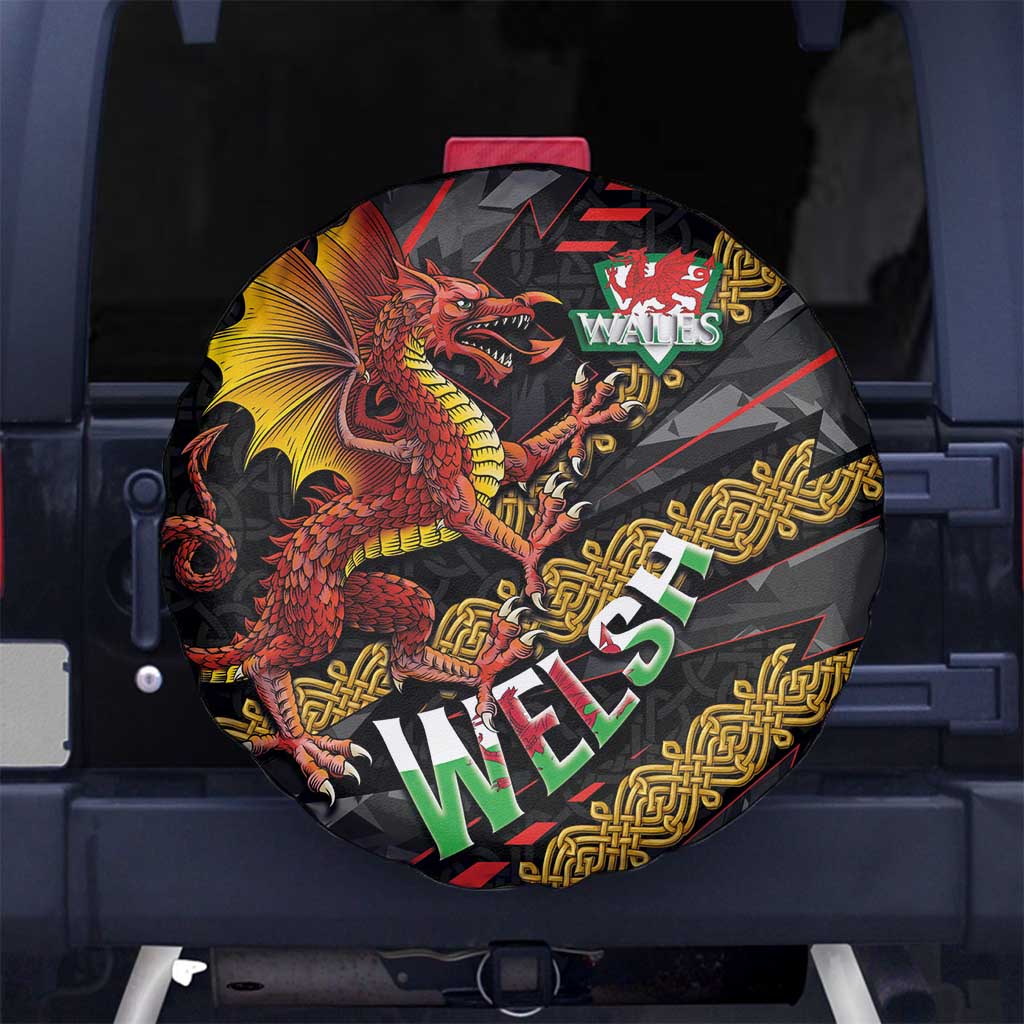 Welsh Celtic Spare Tire Cover Wales Y Ddraig Goch with Celtic Knot Sporty - Wonder Print Shop