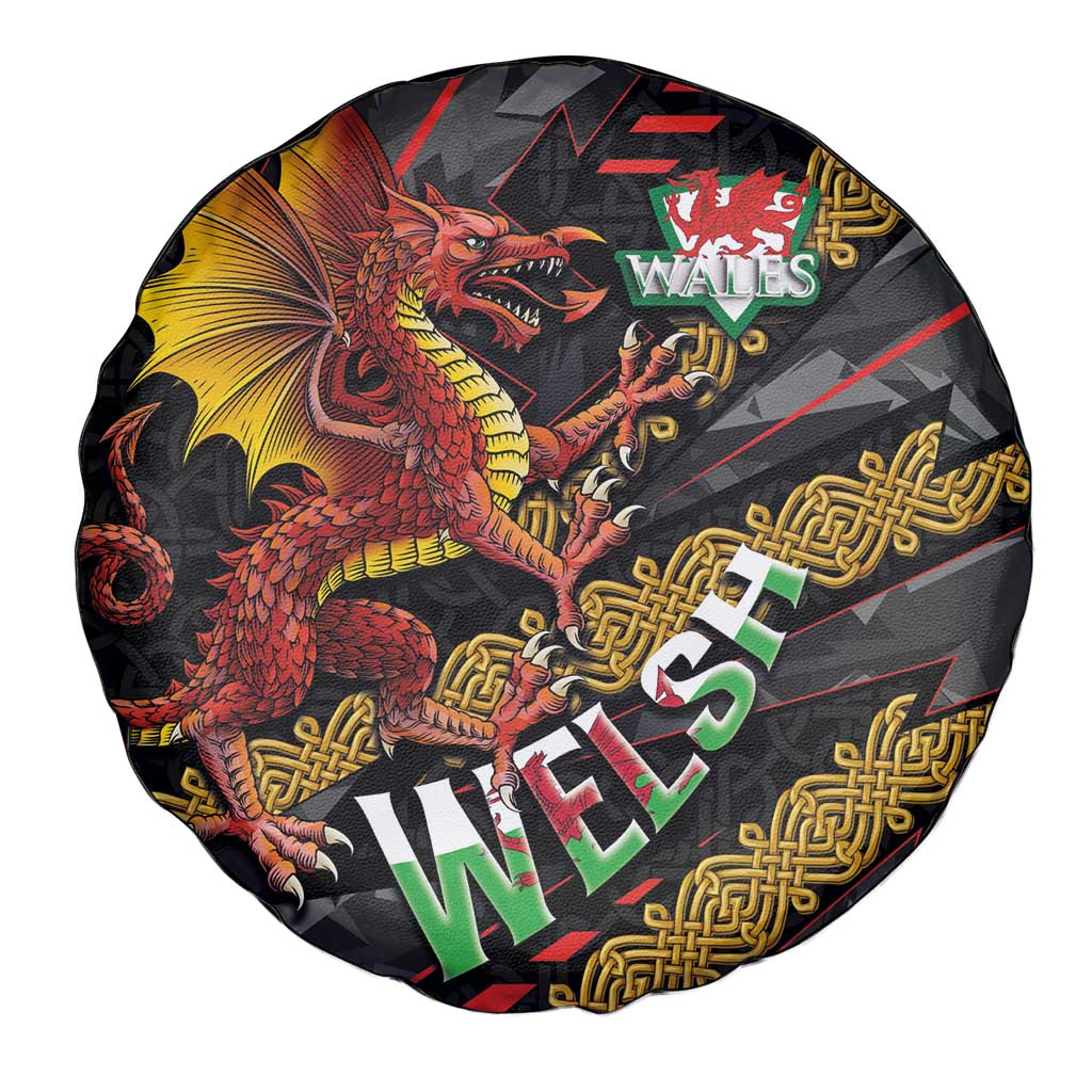 Welsh Celtic Spare Tire Cover Wales Y Ddraig Goch with Celtic Knot Sporty - Wonder Print Shop