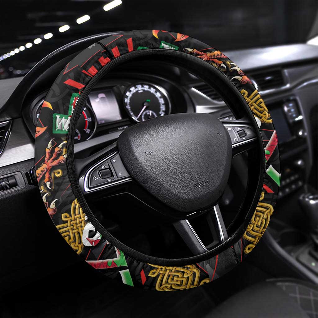 Welsh Celtic Steering Wheel Cover Wales Y Ddraig Goch with Celtic Knot Sporty - Wonder Print Shop