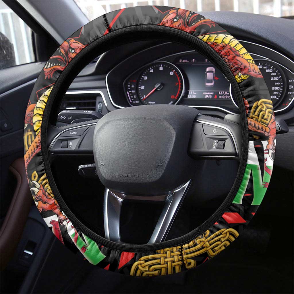 Welsh Celtic Steering Wheel Cover Wales Y Ddraig Goch with Celtic Knot Sporty - Wonder Print Shop