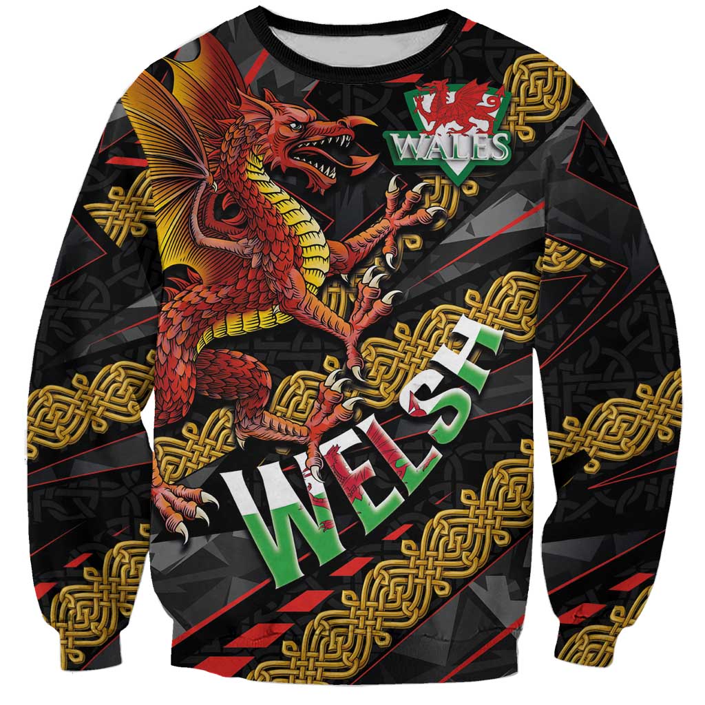 Welsh Celtic Sweatshirt Wales Y Ddraig Goch with Celtic Knot Sporty - Wonder Print Shop