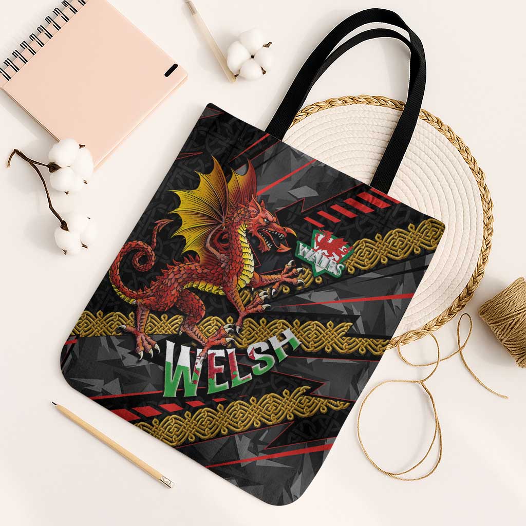 Welsh Celtic Tote Bag Wales Y Ddraig Goch with Celtic Knot Sporty - Wonder Print Shop