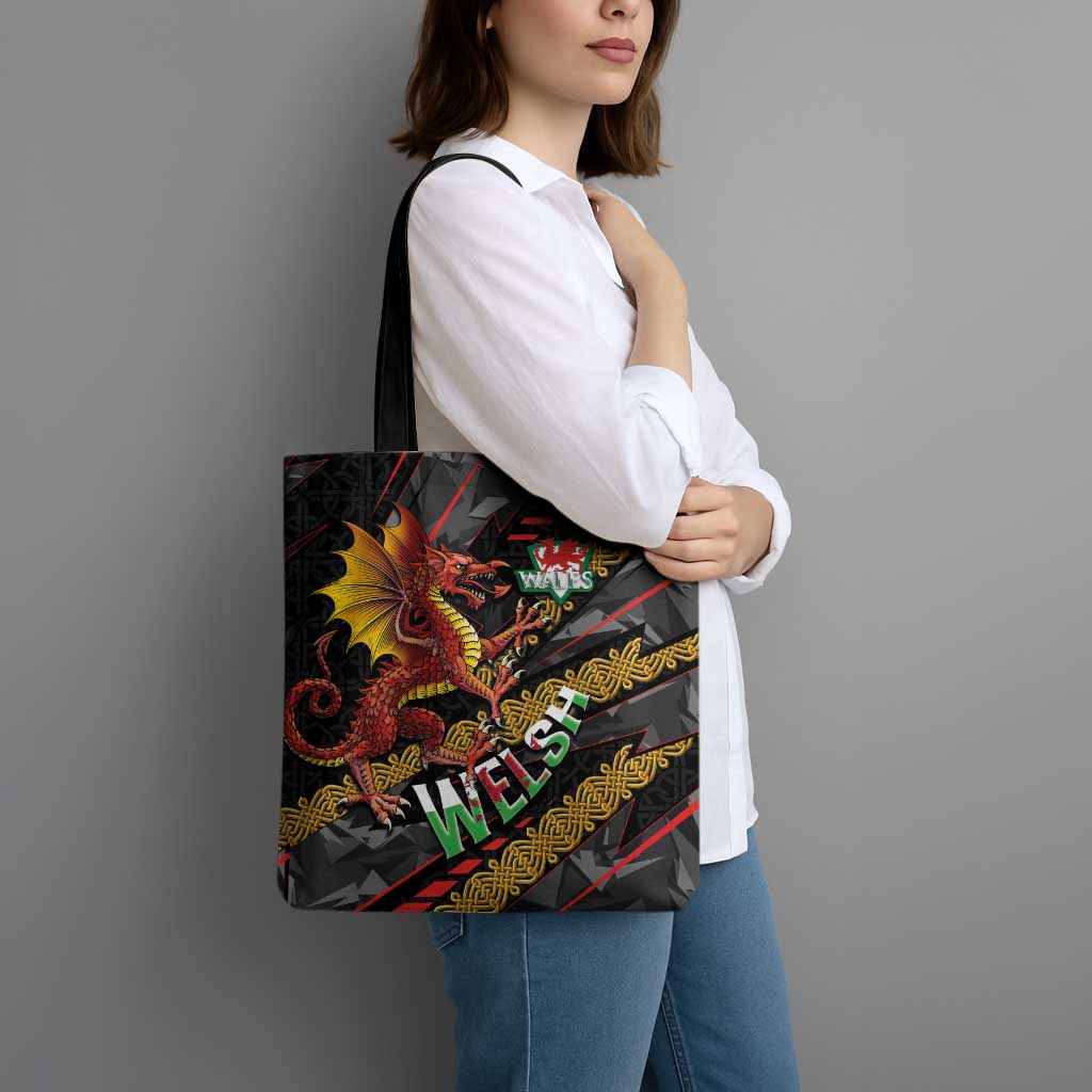 Welsh Celtic Tote Bag Wales Y Ddraig Goch with Celtic Knot Sporty - Wonder Print Shop