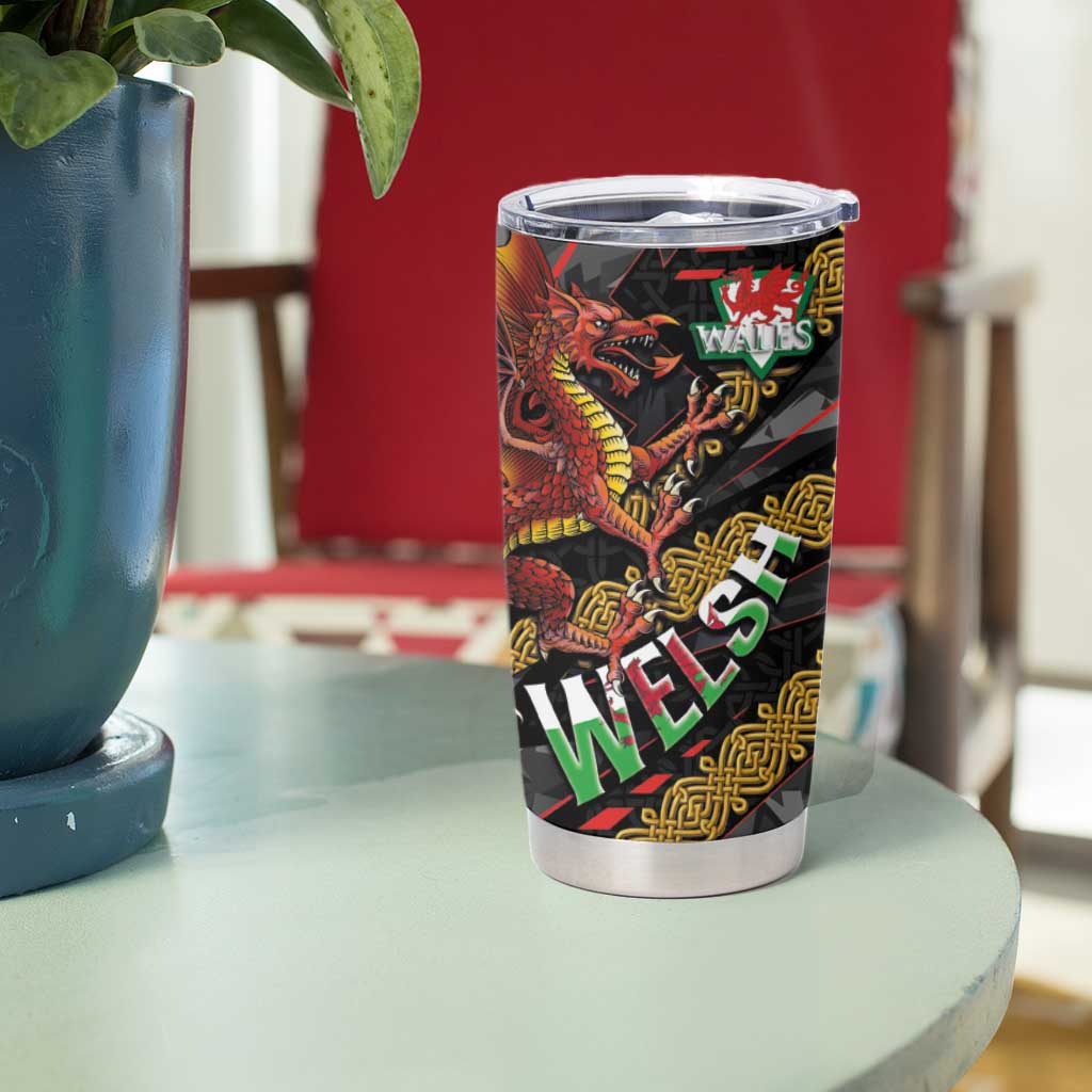Welsh Celtic Tumbler Cup Wales Y Ddraig Goch with Celtic Knot Sporty - Wonder Print Shop