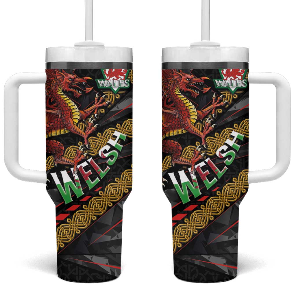 Welsh Celtic Tumbler With Handle Wales Y Ddraig Goch with Celtic Knot Sporty - Wonder Print Shop