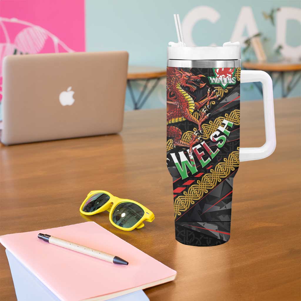 Welsh Celtic Tumbler With Handle Wales Y Ddraig Goch with Celtic Knot Sporty - Wonder Print Shop