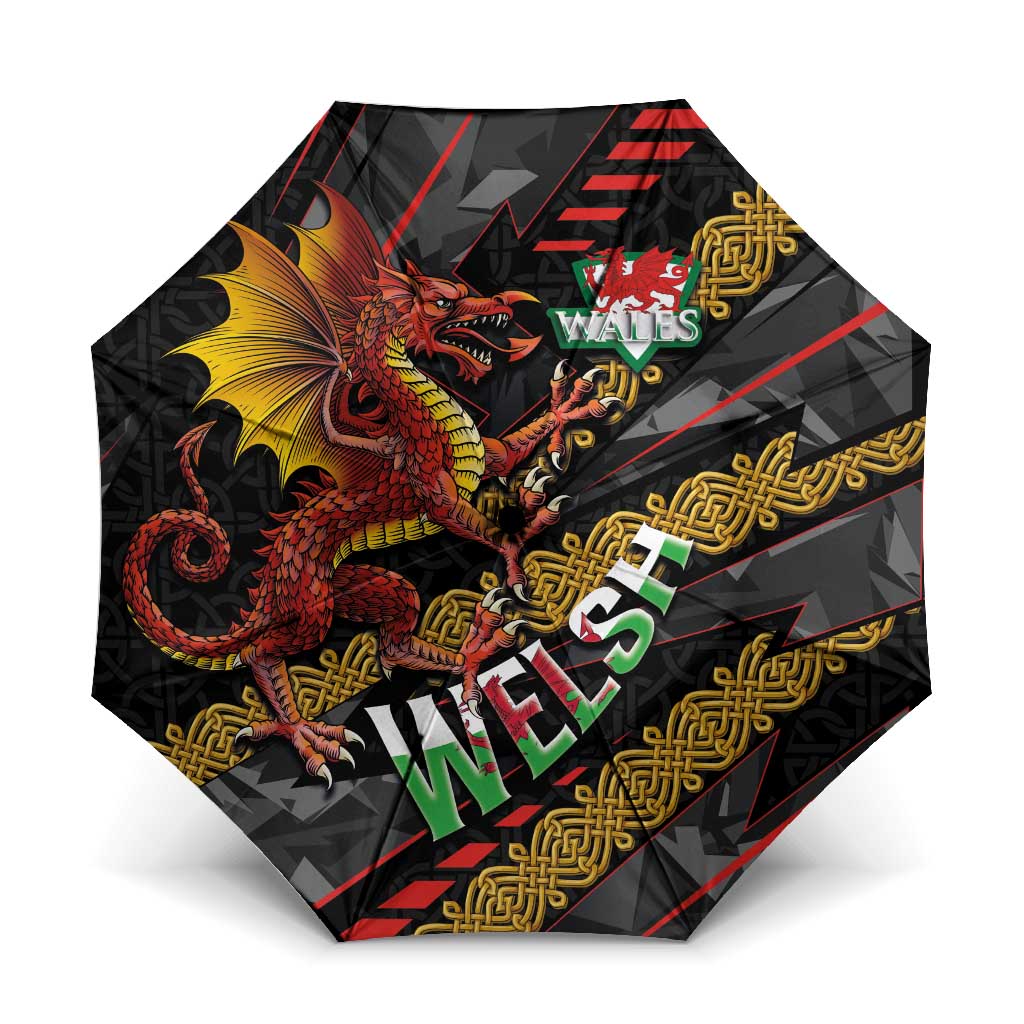 Welsh Celtic Umbrella Wales Y Ddraig Goch with Celtic Knot Sporty - Wonder Print Shop