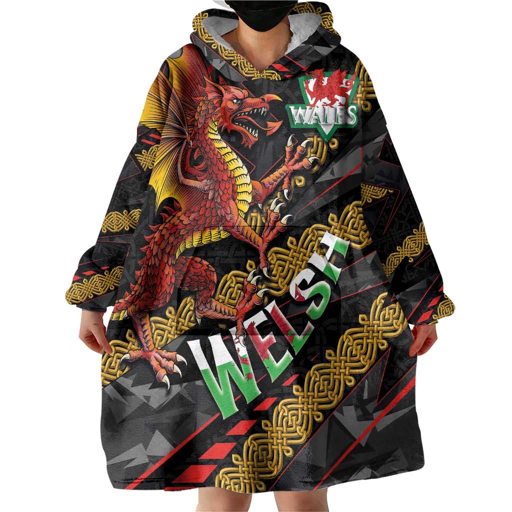 Welsh Celtic Wearable Blanket Hoodie Wales Y Ddraig Goch with Celtic Knot Sporty - Wonder Print Shop