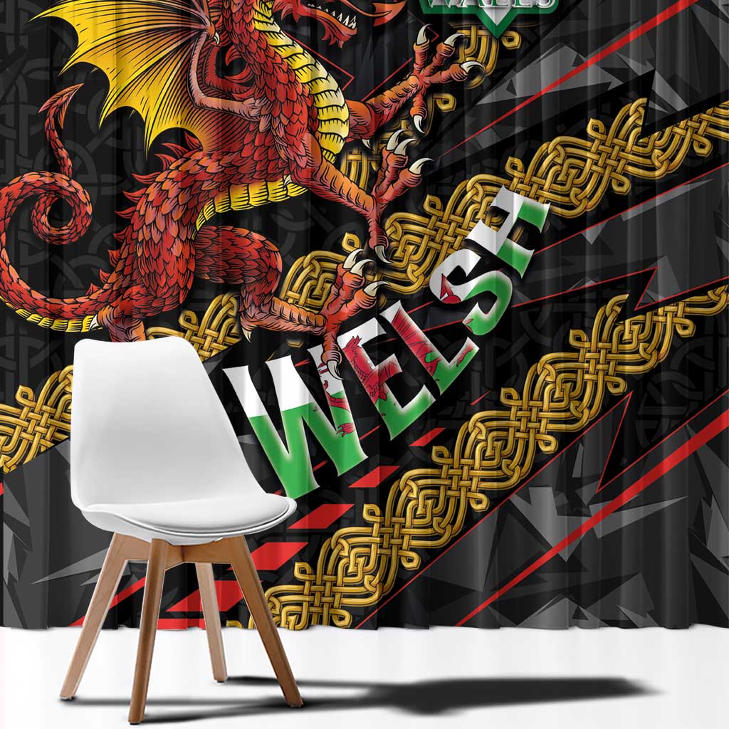 Welsh Celtic Window Curtain Wales Y Ddraig Goch with Celtic Knot Sporty - Wonder Print Shop