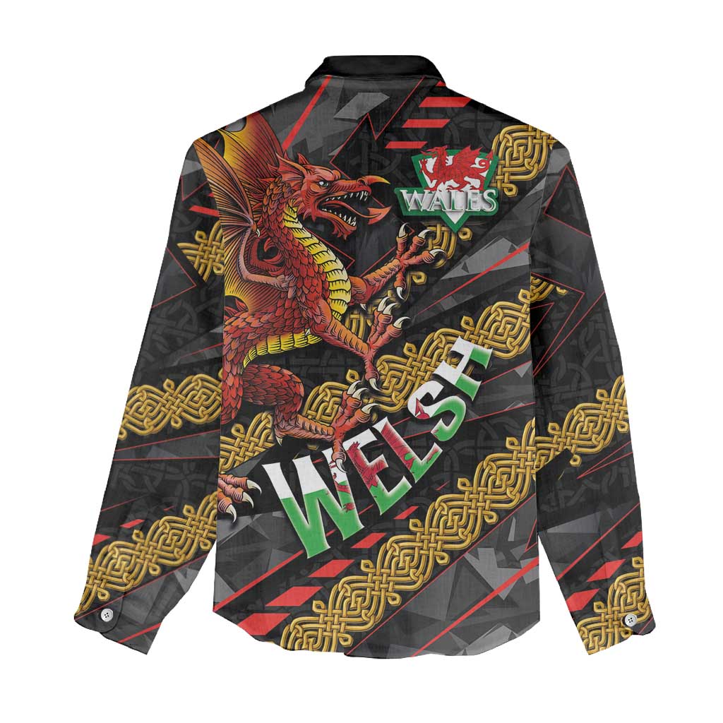 Welsh Celtic Women Casual Shirt Wales Y Ddraig Goch with Celtic Knot Sporty - Wonder Print Shop