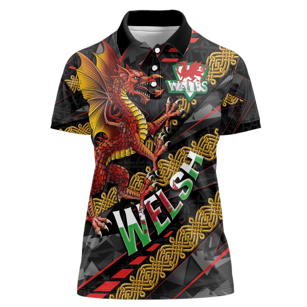 Welsh Celtic Women Polo Shirt Wales Y Ddraig Goch with Celtic Knot Sporty - Wonder Print Shop