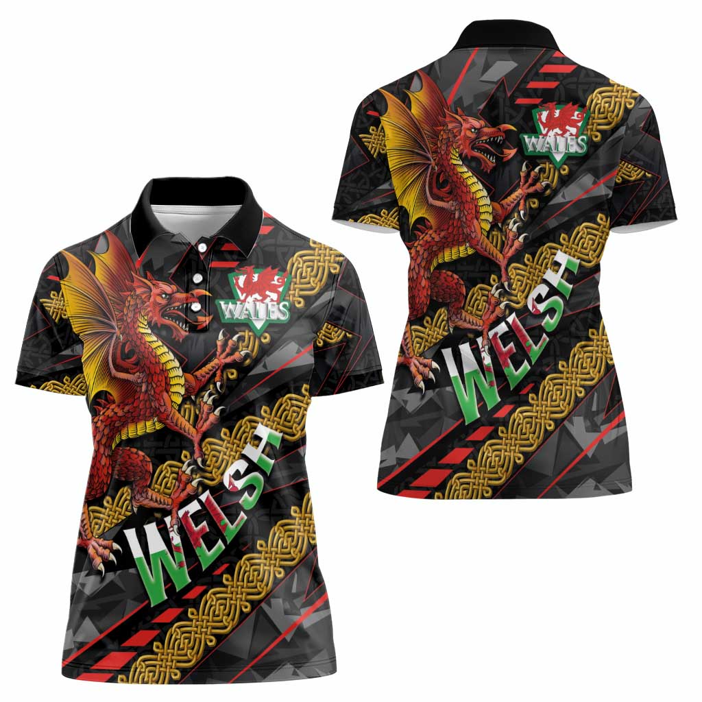 Welsh Celtic Women Polo Shirt Wales Y Ddraig Goch with Celtic Knot Sporty - Wonder Print Shop