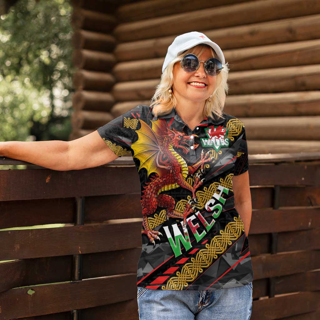 Welsh Celtic Women Polo Shirt Wales Y Ddraig Goch with Celtic Knot Sporty - Wonder Print Shop