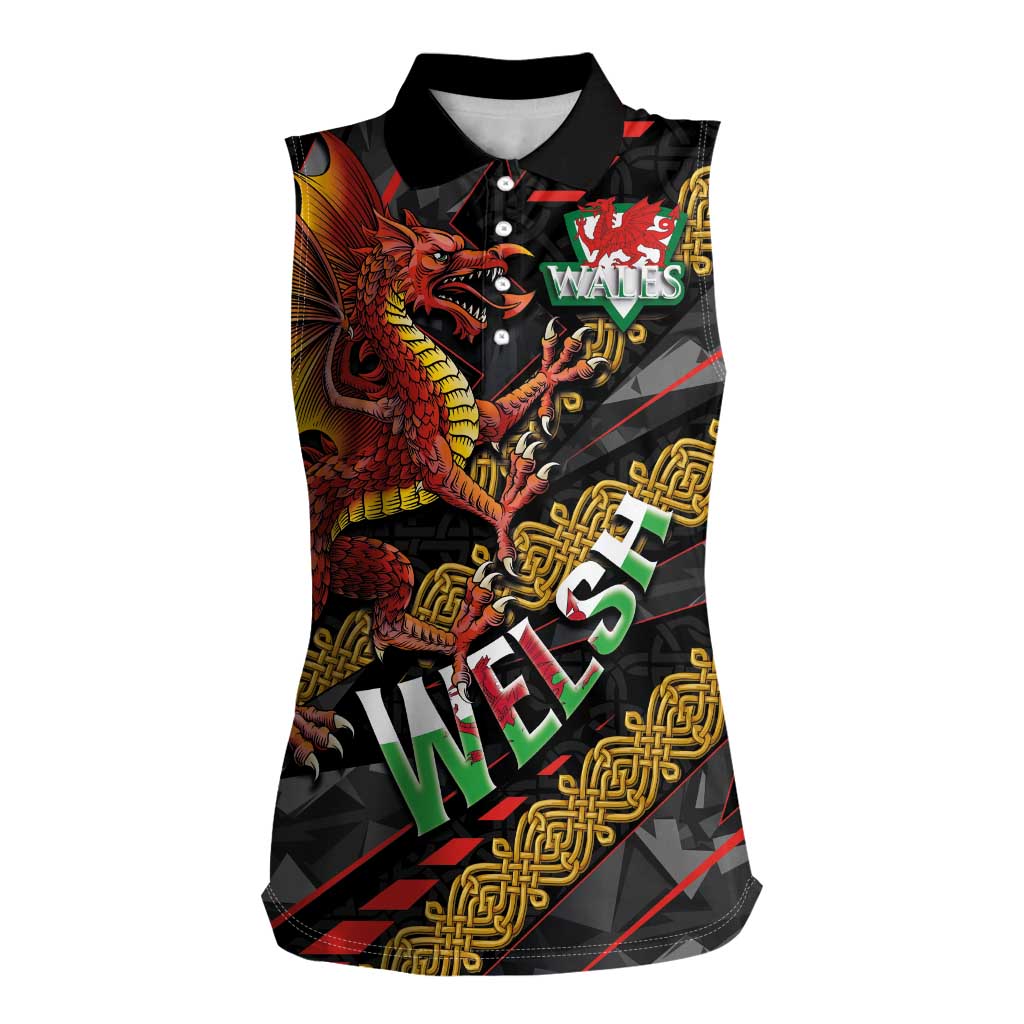 Welsh Celtic Women Sleeveless Polo Shirt Wales Y Ddraig Goch with Celtic Knot Sporty - Wonder Print Shop