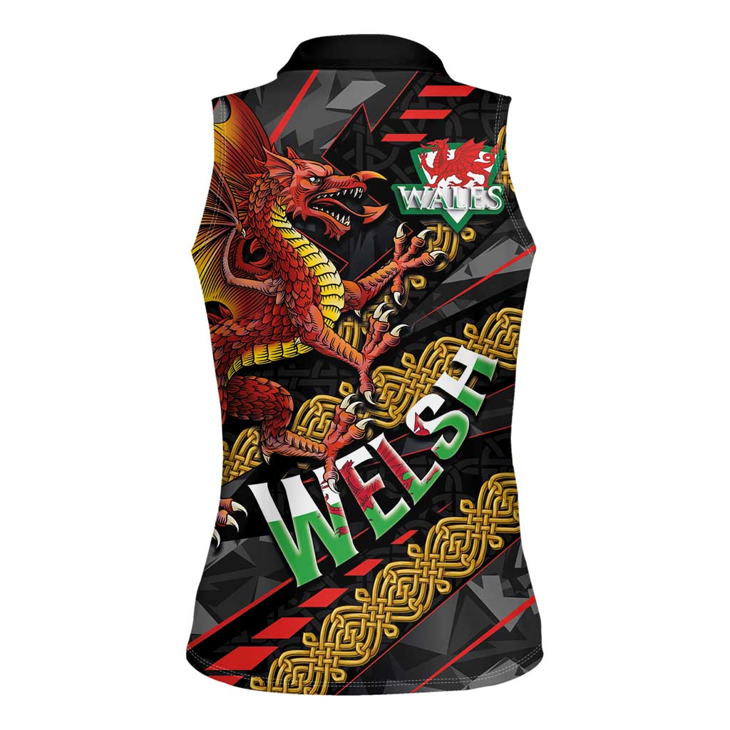 Welsh Celtic Women Sleeveless Polo Shirt Wales Y Ddraig Goch with Celtic Knot Sporty - Wonder Print Shop