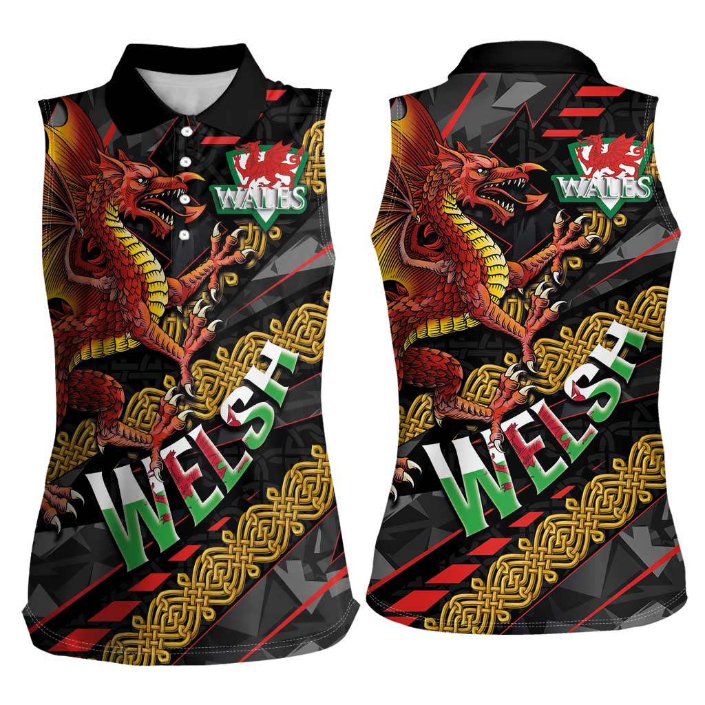 Welsh Celtic Women Sleeveless Polo Shirt Wales Y Ddraig Goch with Celtic Knot Sporty - Wonder Print Shop