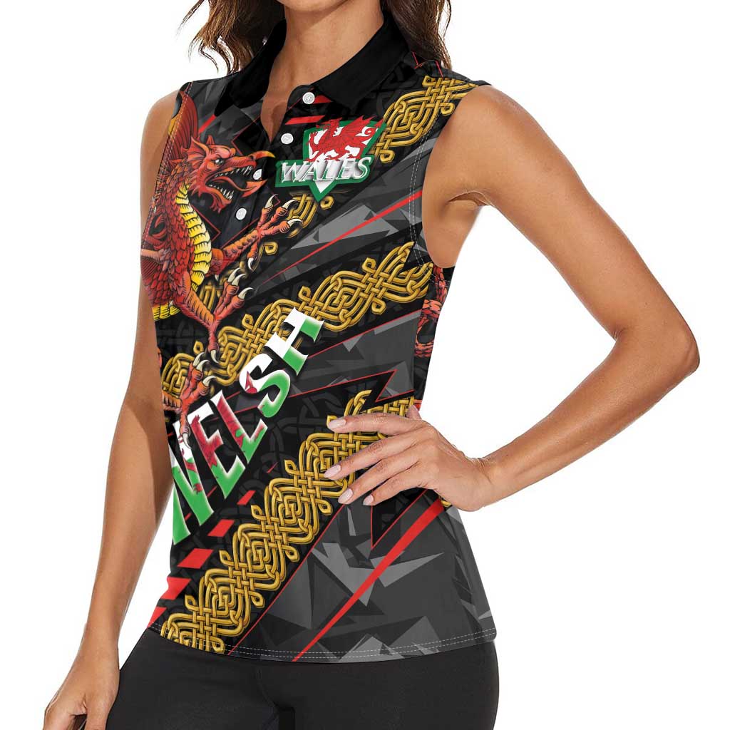 Welsh Celtic Women Sleeveless Polo Shirt Wales Y Ddraig Goch with Celtic Knot Sporty - Wonder Print Shop