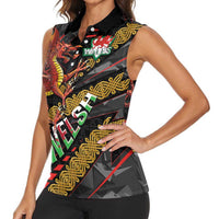 Welsh Celtic Women Sleeveless Polo Shirt Wales Y Ddraig Goch with Celtic Knot Sporty - Wonder Print Shop