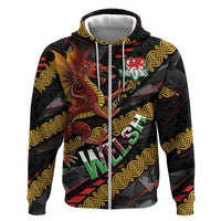 Welsh Celtic Zip Hoodie Wales Y Ddraig Goch with Celtic Knot Sporty - Wonder Print Shop