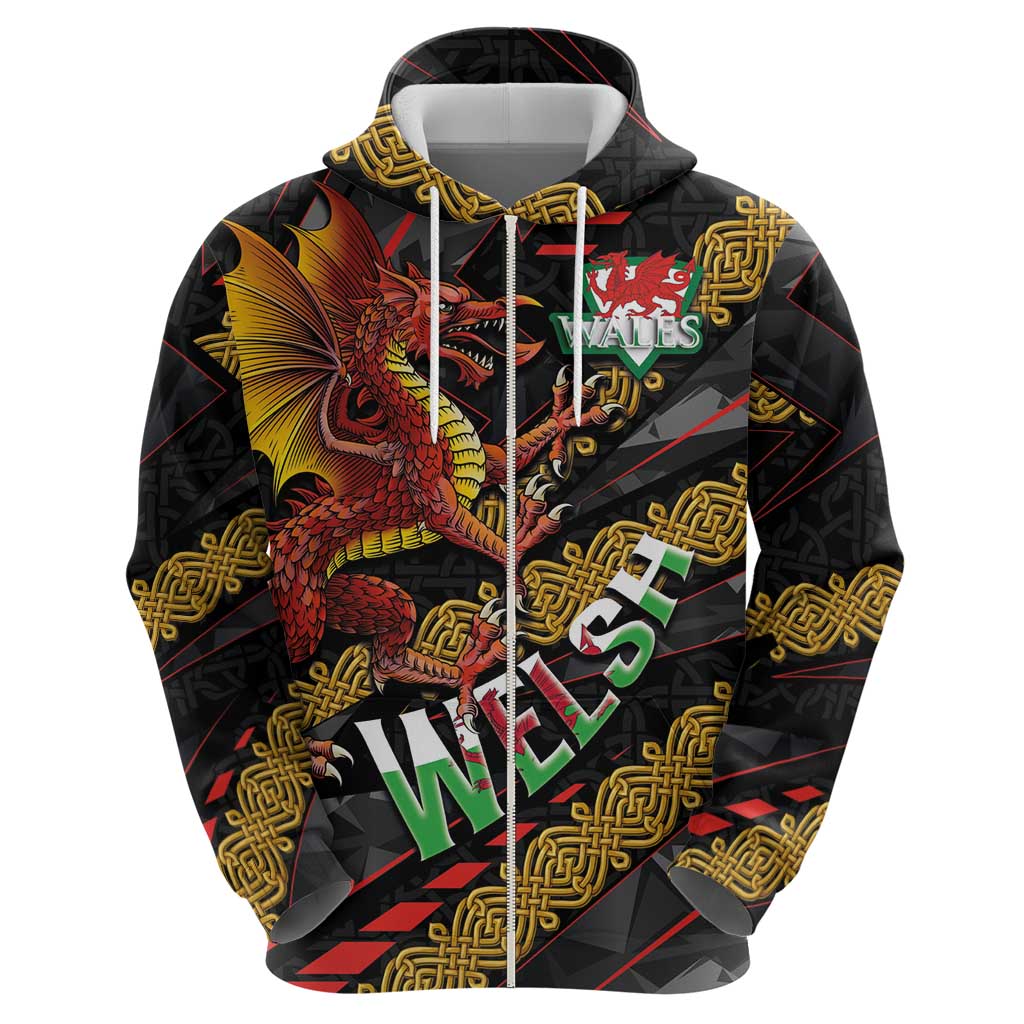 Welsh Celtic Zip Hoodie Wales Y Ddraig Goch with Celtic Knot Sporty - Wonder Print Shop