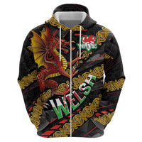 Welsh Celtic Zip Hoodie Wales Y Ddraig Goch with Celtic Knot Sporty - Wonder Print Shop