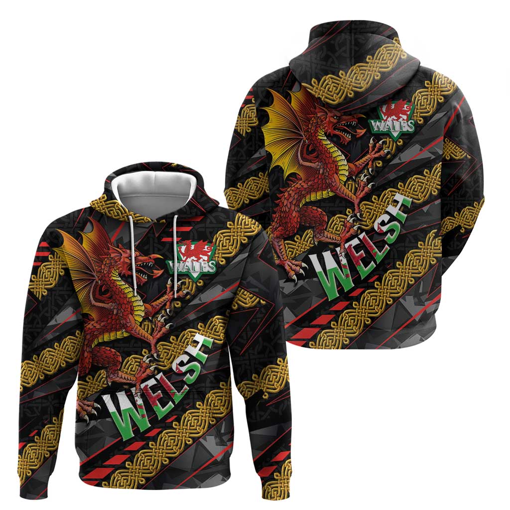 Welsh Celtic Zip Hoodie Wales Y Ddraig Goch with Celtic Knot Sporty - Wonder Print Shop