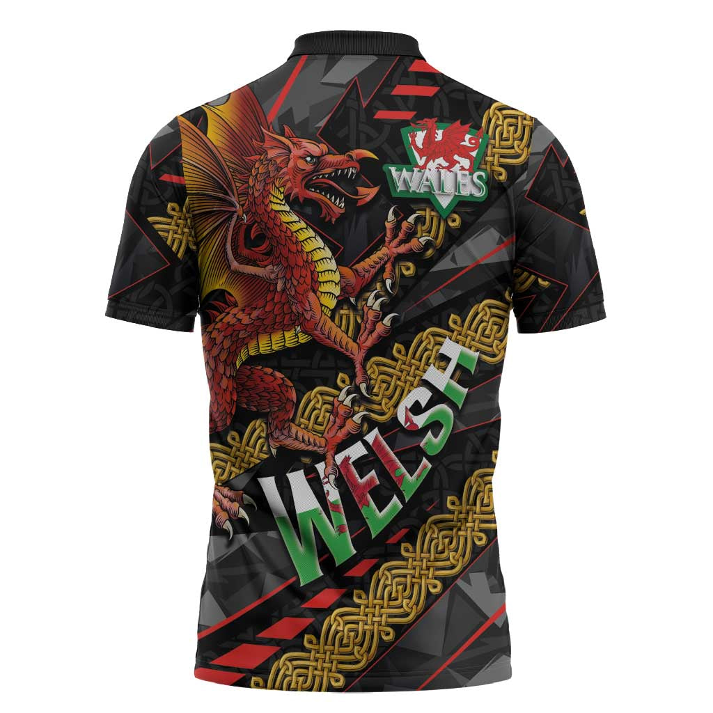 Welsh Celtic Zipper Polo Shirt Wales Y Ddraig Goch with Celtic Knot Sporty - Wonder Print Shop