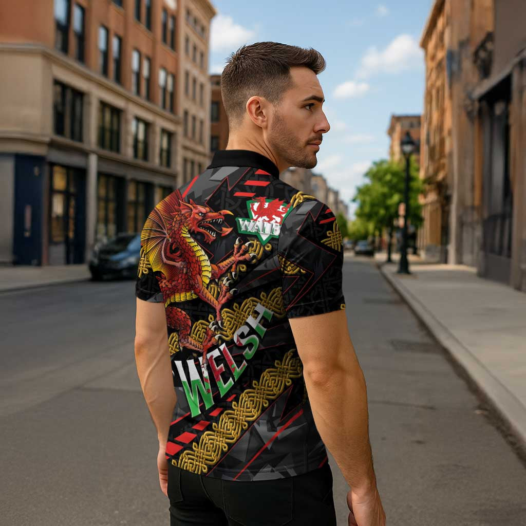 Welsh Celtic Zipper Polo Shirt Wales Y Ddraig Goch with Celtic Knot Sporty - Wonder Print Shop