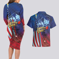 Veterans Day Military Never Forget Forever Honor Couples Matching Long Sleeve Bodycon Dress and Hawaiian Shirt - Wonder Print Shop