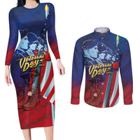 Veterans Day Military Never Forget Forever Honor Couples Matching Long Sleeve Bodycon Dress and Long Sleeve Button Shirt - Wonder Print Shop