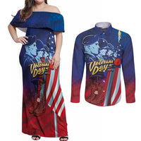 Veterans Day Military Never Forget Forever Honor Couples Matching Off Shoulder Maxi Dress and Long Sleeve Button Shirt - Wonder Print Shop